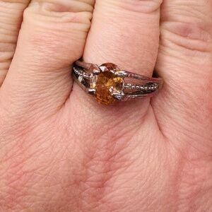 Peach Rhinestone And Silver Ring